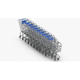 Metal Shopping Carts 01 Blue Row of 10 3D